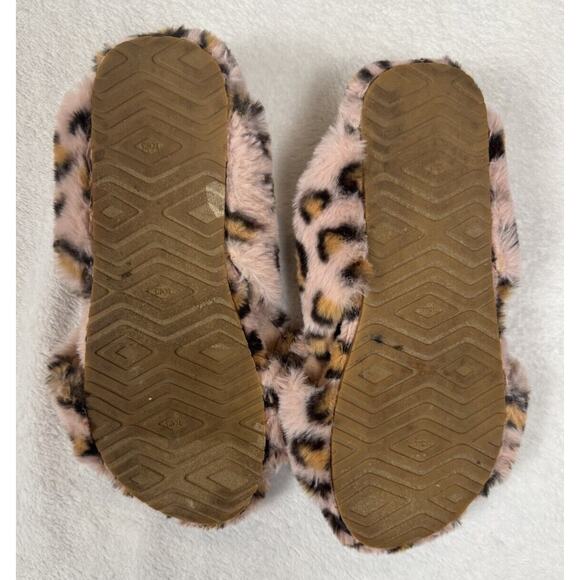 Toms Women's Susie Faux Fur Slip On Slippers Slides Pink Cheetah Sz 9 Cozy Soft - Picture 3 of 4